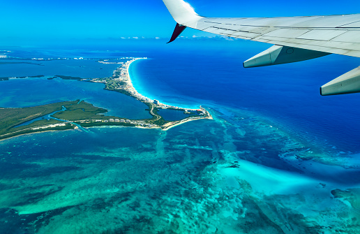 Cancun as seen from an airplane window