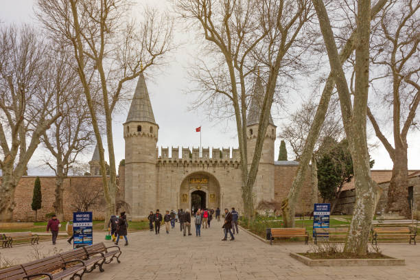 Istanbul, Turkey - Jan 14, 2022: Topkapi palace entrance famous landmark.