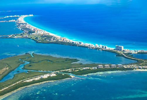 Cancun aerial view, Yucatan, Mexico.