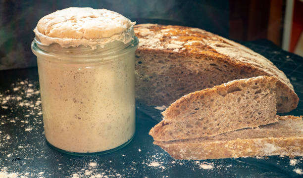 istock Sourdough homemade rye starter in glass 1415787370