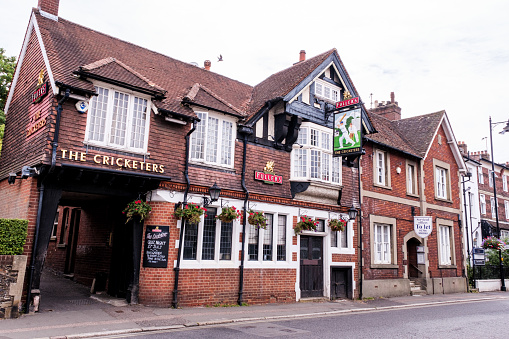 Dorking, Surrey Hills, London UK, June 30 2022, Traditional English Pub The Cricketers In Dorking