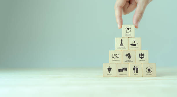 istock Soft skills concept.  Interpersonal skills interacting with colleagues. Emotional intelligence, communication, problem solving, persuasion, collaboration, adaptability, empathy, critical analytics. 1415792118
