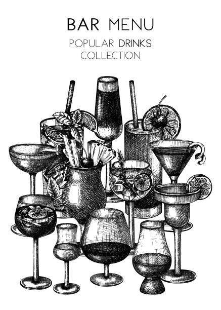 illustrations, cliparts, dessins animés et icônes de conception de carte de cocktail - martini glass illustrations