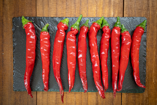 An arrangement of hot chili peppers.
