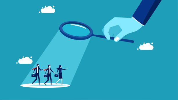 istock Employee performance assessment. Managers use a magnifying glass to analyze employees 1415796343