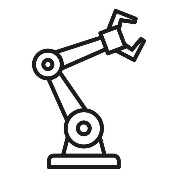 ilustraciones, imágenes clip art, dibujos animados e iconos de stock de brazo robótico o icono de brazo mecánico. ilustración vectorial de brazo robótico lineal delgado - brazo robótico