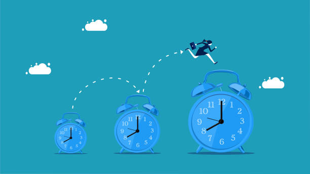 istock have more time. A businesswoman runs on a growing watch. business concept vector 1415797566