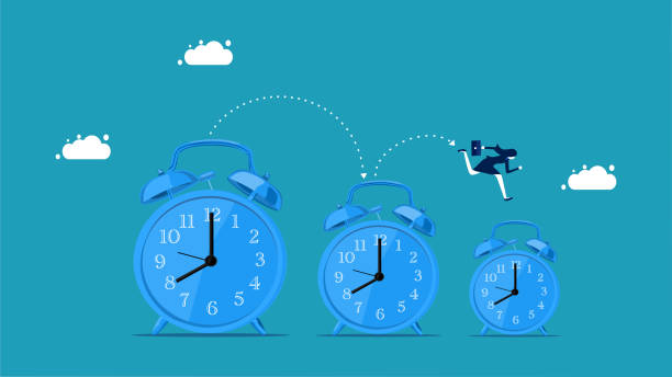 istock Less time. Businesswomen run on a shrinking watch. business concept vector 1415797972