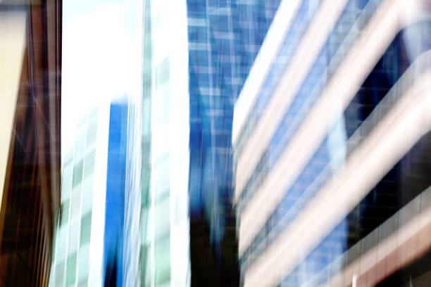 Downtown buildings with blurred motion. Bright colours.
