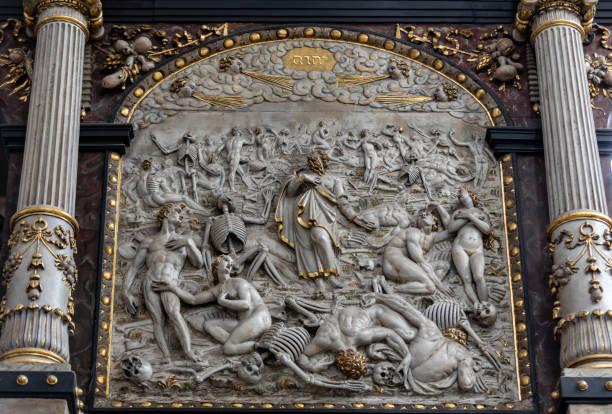 Ezekiel's vision at the epitaph of Edward Blemke in St. Mary's Basilica in Gdansk. stock photo