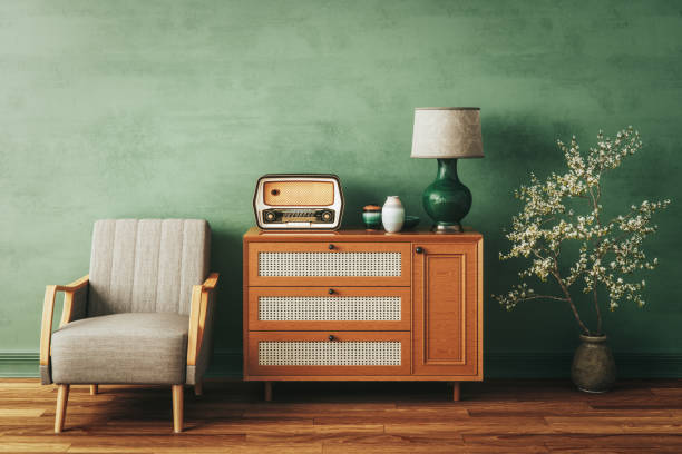 home interior with vintage furniture - antiek ouderwets stockfoto's en -beelden