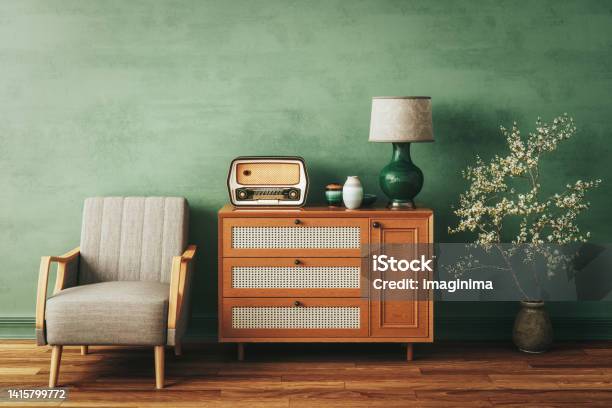 Home Interior With Vintage Furniture Stock Photo - Download Image Now - Retro Style, Old-fashioned, Furniture