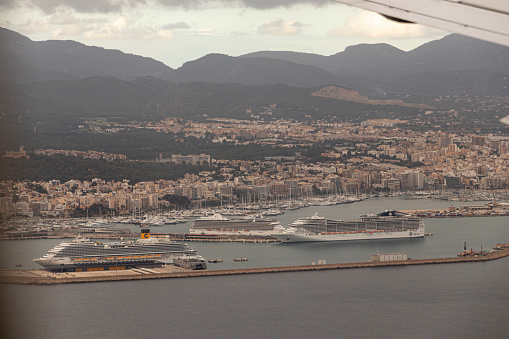 Views of the island of Mallorca or Majorca (Port of Palma de Mallorca) from a flight