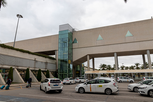 Palma de Mallorca, Spain. Taxi stop outside the Palma de Mallorca Airport (PMI), also known as Son Sant Joan Airport