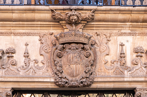 Palma de Mallorca, Spain. Coat of arms of Palma in the Ajuntament de Palma (Palma City Hall, also called Cort