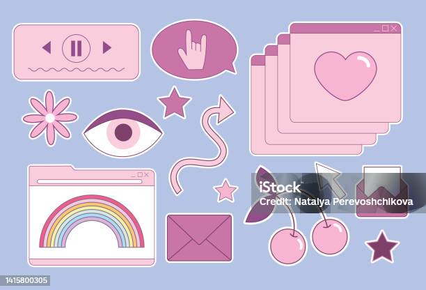 Sticker User Interface Collection Stickers Of User Retro Interface Elements Vaporwave Style ...