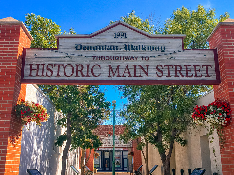 Historic Main Street sign in Fort Macleod in Southern Alberta. Taken in summer 2017.
