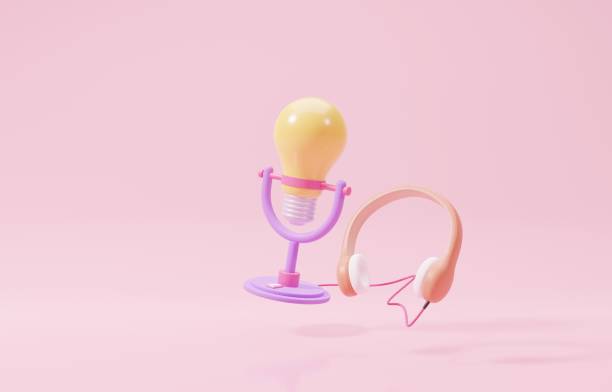 istock Earphone connecting to idea light bulb podcast, motivation and inspiration podcast, learning or discovering new things concept, 3d render illustration. 1415804478