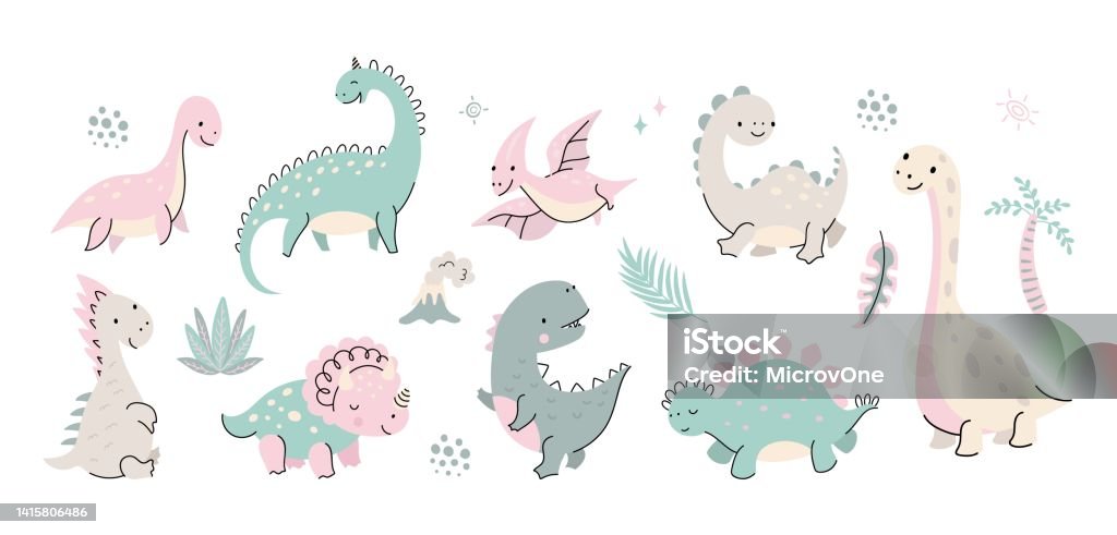 Personagens De Desenho Animado De Dinossauros E Animais De Dino De