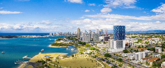 Panorama of Southport and the Gold Coast Broadwater on a sunny day, Queensland, Australia