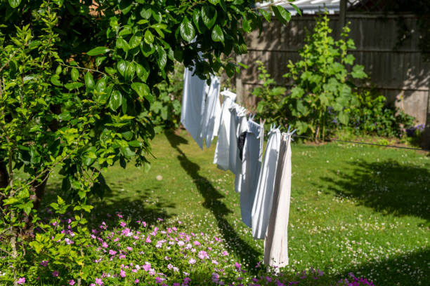 istock Laundry hung out to dry on a washing line 1415809035
