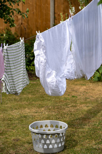 istock Laundry hung out to dry on a washing line 1415809203