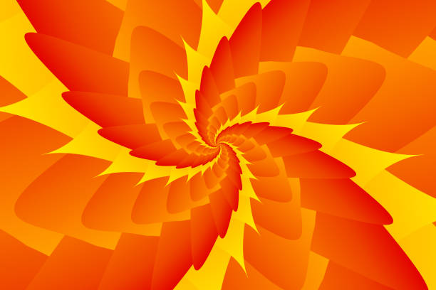 istock Abstract spiral pattern of geometric unusual shapes of rounded gradient lines in orange, red and yellow colors. 1415809367