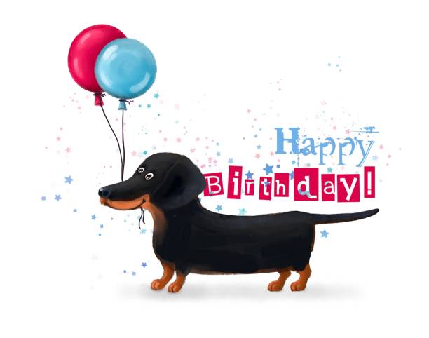 ilustrações de stock, clip art, desenhos animados e ícones de birthday card with dog and air balloons - birthday card dog birthday animal