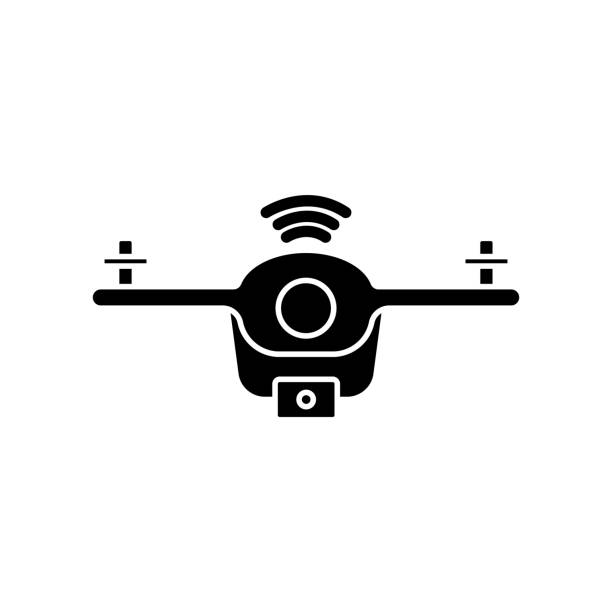 ilustraciones, imágenes clip art, dibujos animados e iconos de stock de icono de dron. icono relacionado con la tecnología. dispositivo inteligente. dron con señal. estilo de icono de glifo, sólido. diseño simple editable - infrarrojo