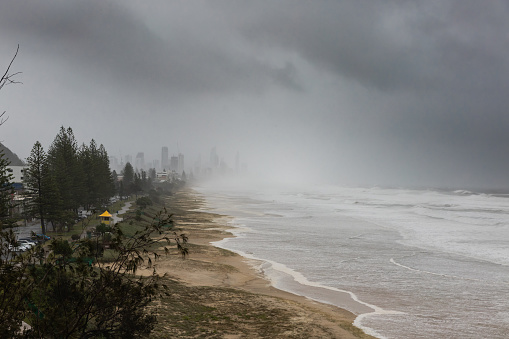 Wild stoms lashing the Gold Coast during a wet La Nina season, Queensland, Australia