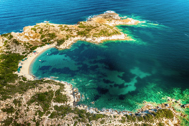 Halkidiki from Above, Greece Halkidiki, Sitonia from Above, Greece. Summer travel vacation background. halkidiki stock pictures, royalty-free photos & images
