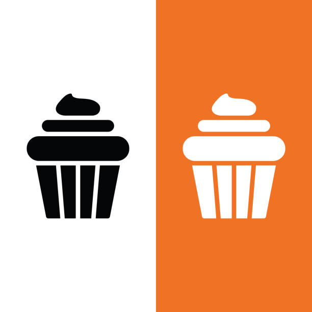 cupcake vector icon logo im glyphenstil - muffin cake isolated small stock-grafiken, -clipart, -cartoons und -symbole