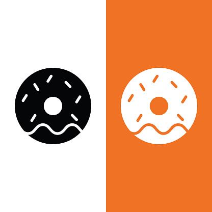 Donut Vector Icon in Glyph Style. A Donut is a round, deep fried cake, usually with a hole in the center. Vector illustration icon can be used for an app, website, or part of a .