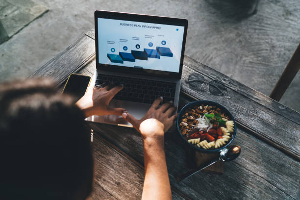 istock Crop unrecognizable woman browsing laptop 1415812061