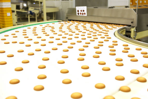 istock Controlling the work of huge conveyor machine producing spice cakes at the confectionary plant. Cookie production line. Innovative biscuit production. 1415812995
