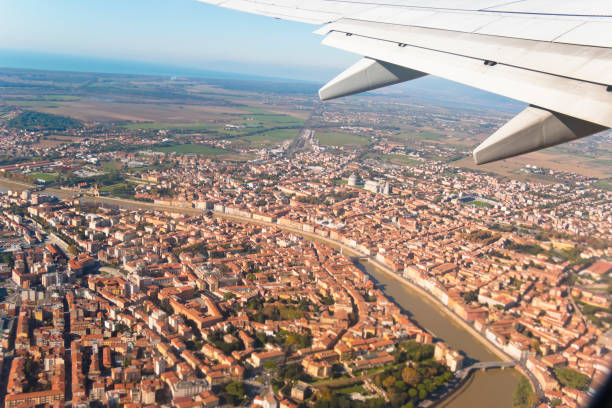 Aerial view of Pisa view from an airplane stock photo