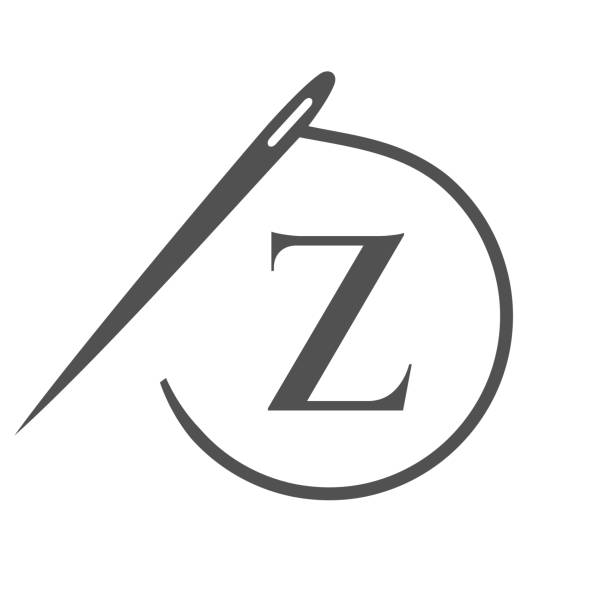 ilustrações de stock, clip art, desenhos animados e ícones de letter z tailor logo, needle and thread logotype for garment, embroider, textile, fashion, cloth, fabric - embroider