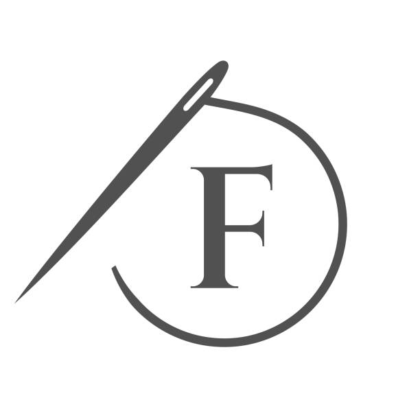 ilustrações de stock, clip art, desenhos animados e ícones de letter f tailor logo, needle and thread logotype for garment, embroider, textile, fashion, cloth, fabric - embroider