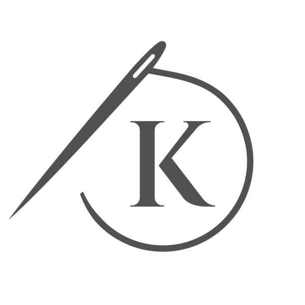 ilustrações de stock, clip art, desenhos animados e ícones de letter k tailor logo, needle and thread logotype for garment, embroider, textile, fashion, cloth, fabric - embroider
