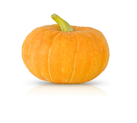 Jack-o-lantern isolated with shadow and reflection. Clipping path provided.