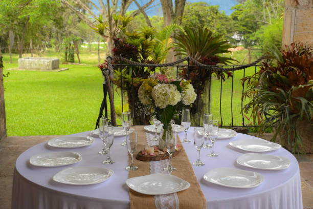 istock Table set up and decorated for a Wedding - marriage 1415822541