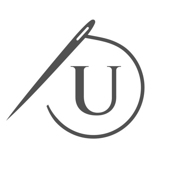 letter u tailor logo, nadel und faden logotyp für kleidungsstück, sticker, textil, mode, stoff, stoff - embroider stock-grafiken, -clipart, -cartoons und -symbole