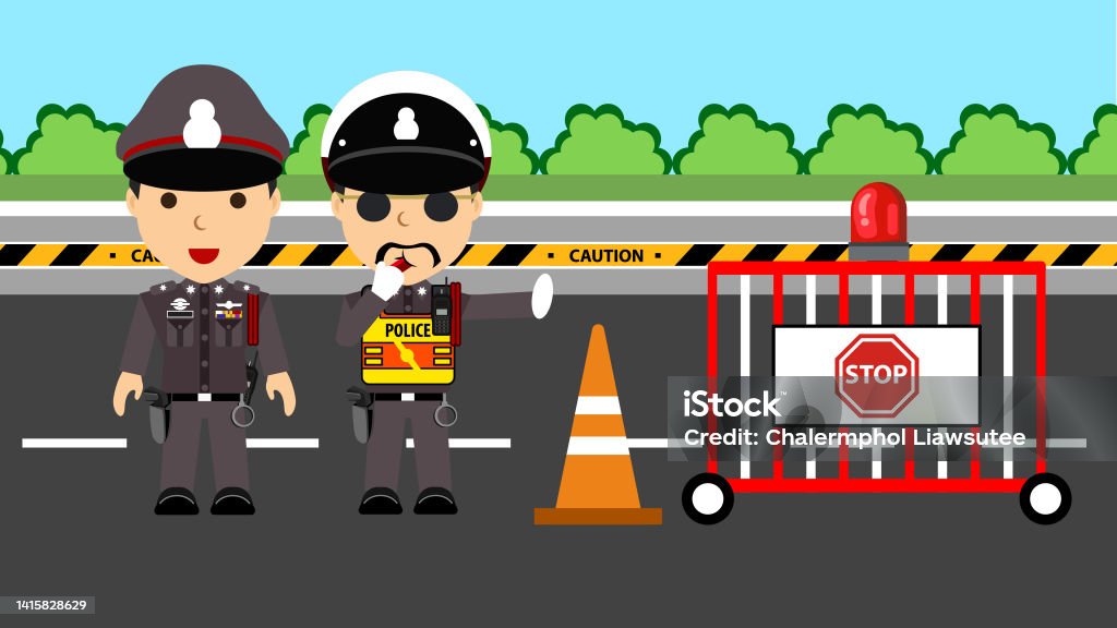 Thai Police In Uniform And Thai Traffic Police Officervector Illustration Cartoon  Character Stock Illustration - Download Image Now - iStock