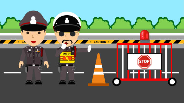 Thai police in uniform and Thai traffic police officer.Vector illustration cartoon character. Thai police in uniform and Thai traffic police officer.Vector illustration cartoon character. traffic police stock illustrations