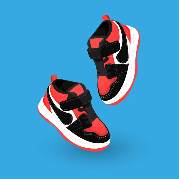 Kids shoes Sneaker. Trainer. Flat design. Vector illustration. Kids shoes running shoes white background stock illustrations