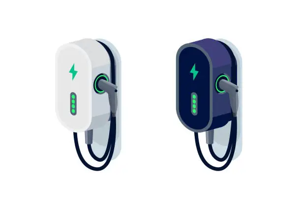Vector illustration of Isolated home small wall wallbox charger for electric cars