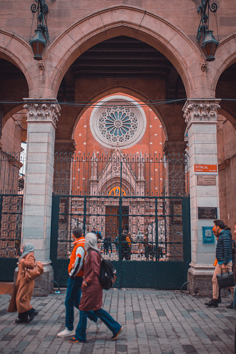 Istanbul, Turkey - 15 February 2019: View from St. Antoine Catholic Church on Istiklal Avenue