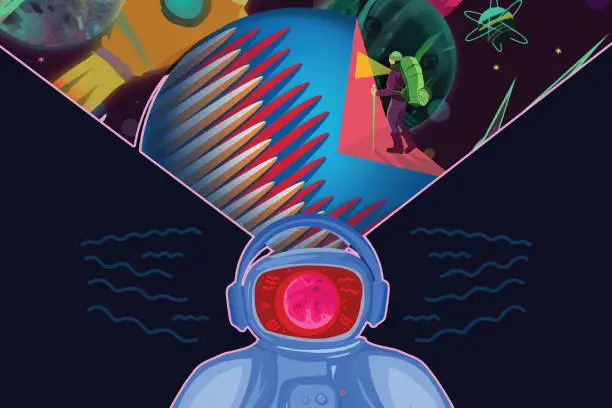 Vector illustration of Astronaut listening music