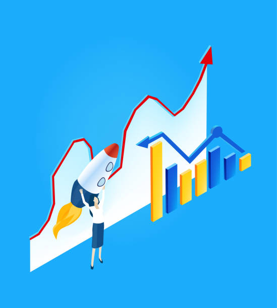 istock Isometric business environment infographic. Business people work together around big rocket, building big rocket, space technology, space industry, start up concept 1415846488