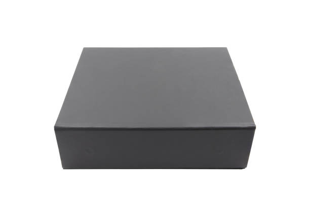白い背景に分離された黒い空白の硬い段ボール箱 - book black isolated on white note pad ストックフォトと画像